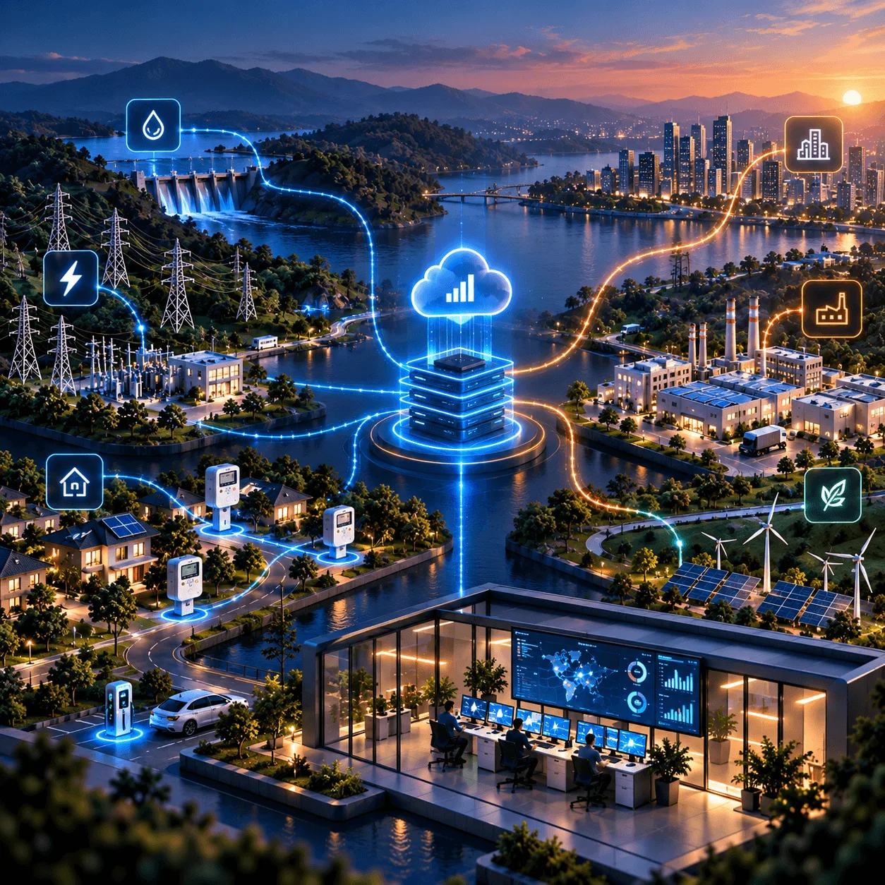 Utility transmission towers with connected smart-grid data network